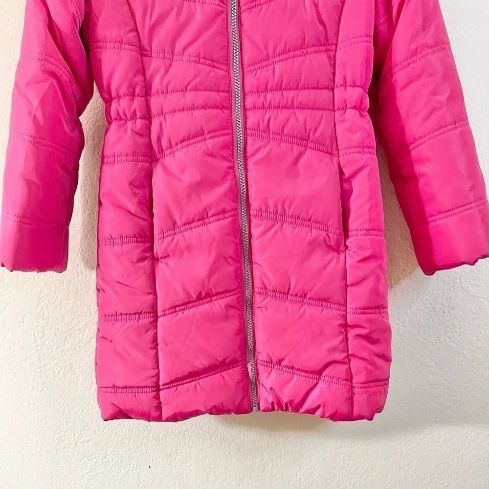 Calvin Klein Big Girls Aerial Hooded Jacket with Faux-Fur Trim Size Medium Pink